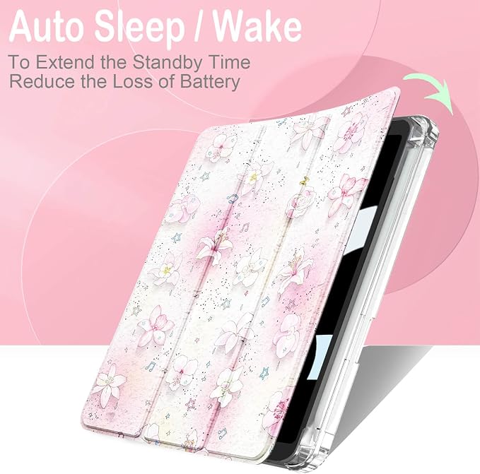 Feams Case for iPad mini 7 A17 Pro 2024/iPad Mini 6 2021 Slim Lightweight Trifold iPad mini 7 A17 Pro Case 8.3 Inch 2024 Clear Back Cover with Pencil Holder &amp Auto Sleep Blue Bow