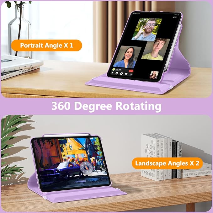 Fintie Rotating Case for iPad Air 13-inch M4/M3/M2 (2026/2025/2024) | 360° Swivel Stand Landscape &amp Portrait Viewing Shockproof Protective Cover Pencil Holder Auto Sleep/Wake Black