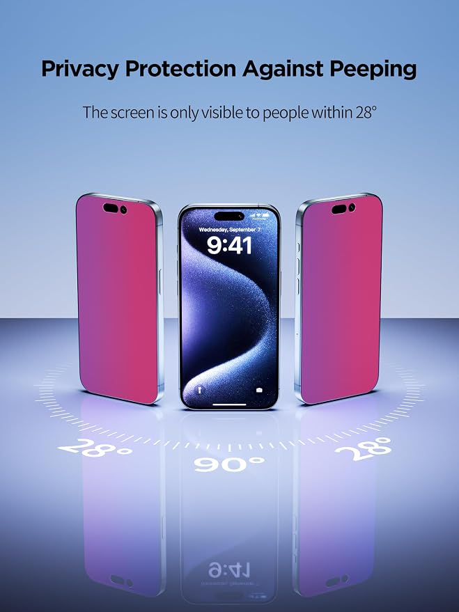 PDDKISS Compatible for iPhone 12/12 Pro Privacy Screen Protector | Pink Gradient Anti Spy Anti Blue Light HD 6.1 Inch Tempered Glass Easy Installation