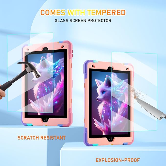 for iPad 9th/8th/7th Generation Case iPad 10.2 Case 2021/2020/2019 Rugged Heavy Duty Shockproof Protective Kids Case with Screen Protector/360° Rotating Folding Stand/Pencil Holder/Shoulder Strap