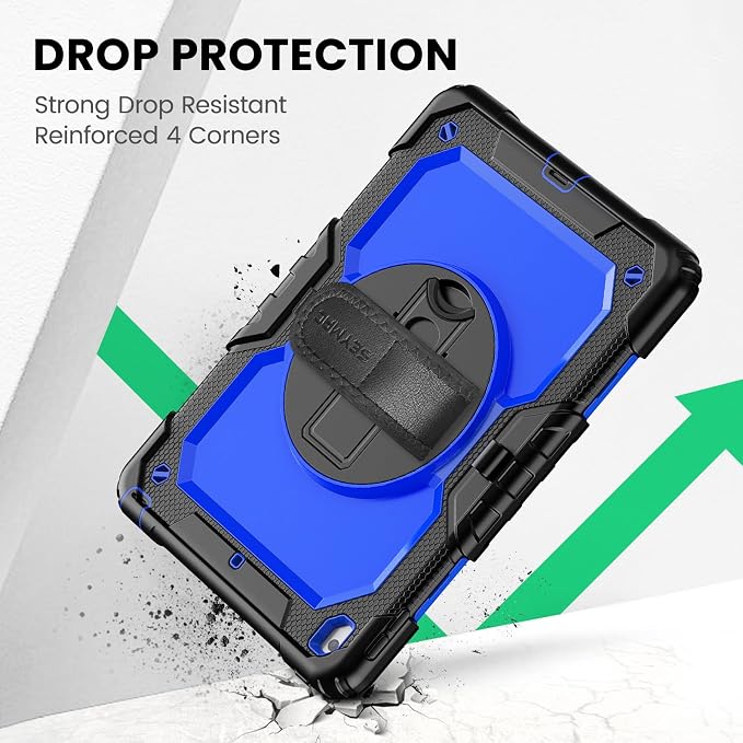 SEYMAC for iPad 9th/8th/7th Generation Case 10.2 2021-2019 Full-Body Shockproof Protective Case with Screen Protector Rotating Stand/Handle/Shoulder Strap for iPad 10.2 Blue/Black