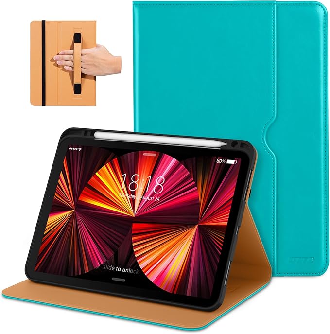DTTO Case for iPad Pro 11 Inch 4th / 3rd / 2nd / 1st Generation 2022/2021/2020/2018Premium PU Leather Folio Stand Cover with Hand Strap Auto Wake/SleepMultiple Viewing Angles Black