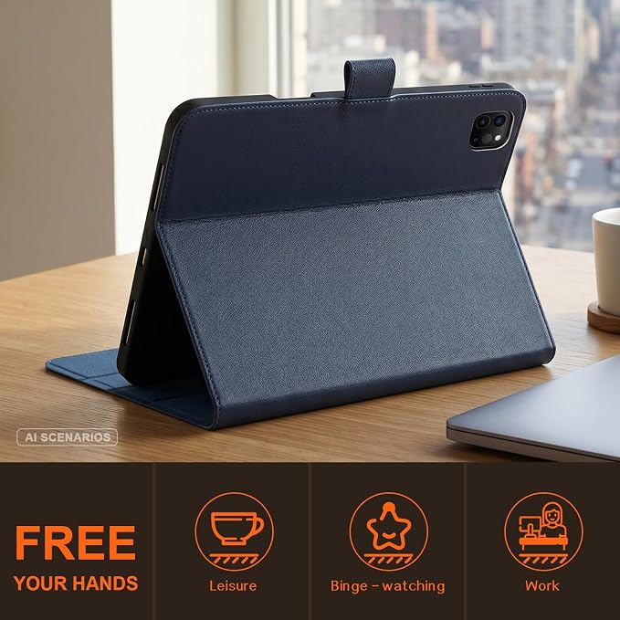 Leather Case for iPad 11th/10th Gen (11/10.9) Black | Genuine Leather Pencil Holder Adjustable Stand Magnetic Closure Auto Wake/Sleep