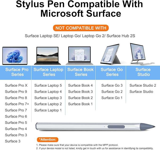 Stylus Pen for Microsoft Surface Pro 11/10/9/X/8/7/6/5/4/3Surface Go/Go2/Go3Book3/2/1Surface Laptop7/6/5/4/3/2/1Studio 2 (Black)