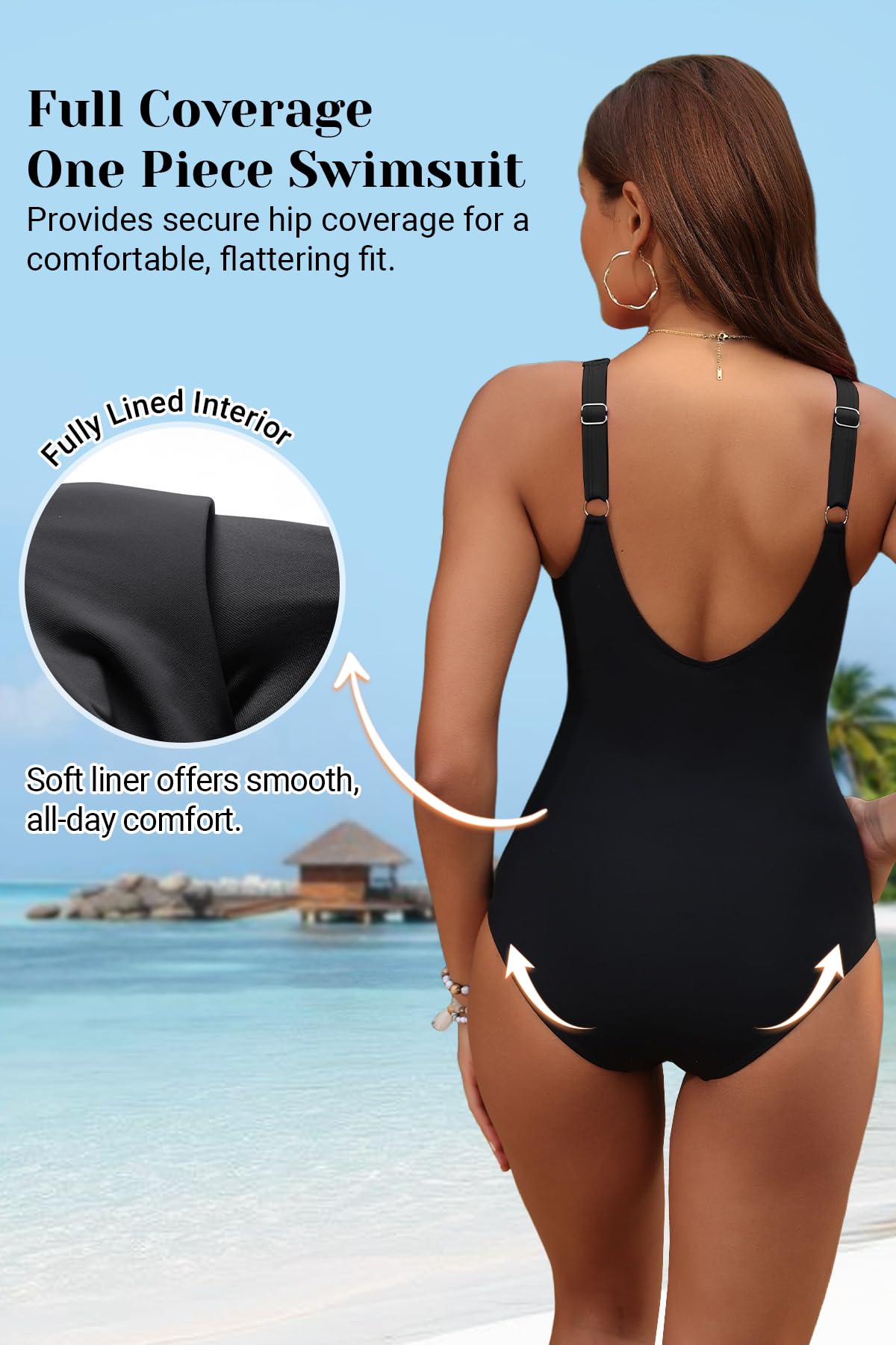 Lavender Tummy Control One Piece Swimsuit Full Coverage Bathing Suit M