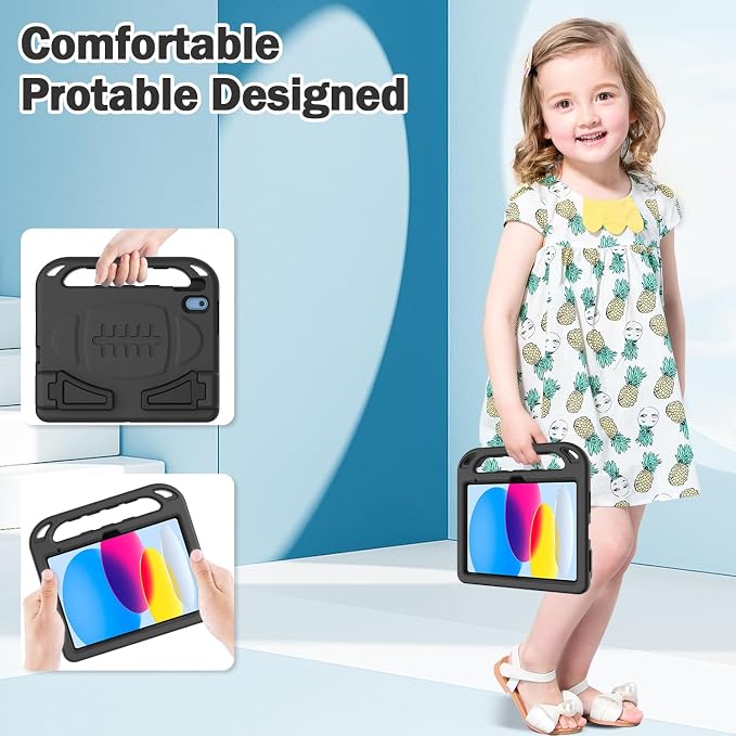 TIRIN Kids Case for iPad A16 11th Generation 2025/iPad 10th Generation 2022 with Built-in Screen Protector Shockproof Handle Stand iPad Case for Kids Black