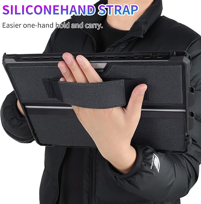 Case Fit 12.3 Microsoft Surface Pro 7 Plus/7/6/5/4/LTENavy Gray | TPU&ampPU Drop Protection Hand Strap Pen Holder Keyboard Compatible
