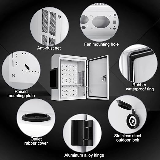 Outdoor Electrical Box, Cold-Rolled Steel Plate, Aluminum Alloy Back Beam, One-Piece Ventilation Design, IP65 Waterproof, Wall/Pole Mounted (15.7" x 11.8" x 5.9")