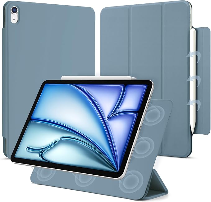 for iPad Air 13 inch M4/M3/M2 Case (2026/2025/2024Model A3268/A3269/A3271) Auto Sleep/Wake and Magnetic Closure Slim Trifold Stand Case PU Leather Cover Support Apple Pencil Pro Black