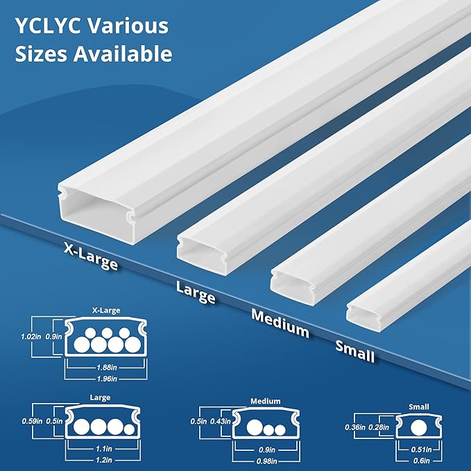 136in Cord Hider for Wall Mount TV, White Wire Covers for 1 Mini Cords, YCLYC 8Pack Cable Hider Kit, Paintable Power Wall Cord Cover, Wire Hiders for TV on Wall Cable Raceway - L17in W0.6in H0.36in