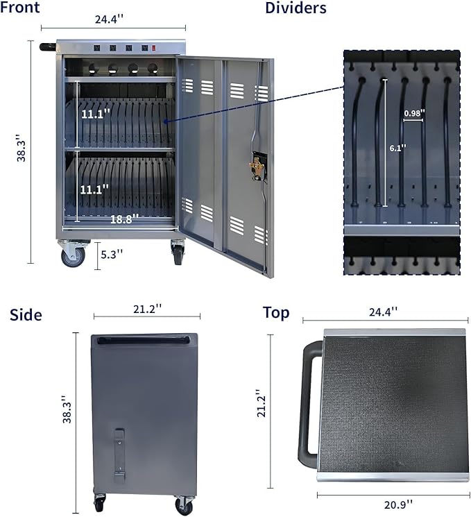 35 Device Charging Cart for Laptops and Tablets Up to 16.3-inch, Mobile Charging Station with AC Outlets, Secure Storage and Cable Management, Mobile Charging Cabinet for Ipads, Chromebooks, Silver