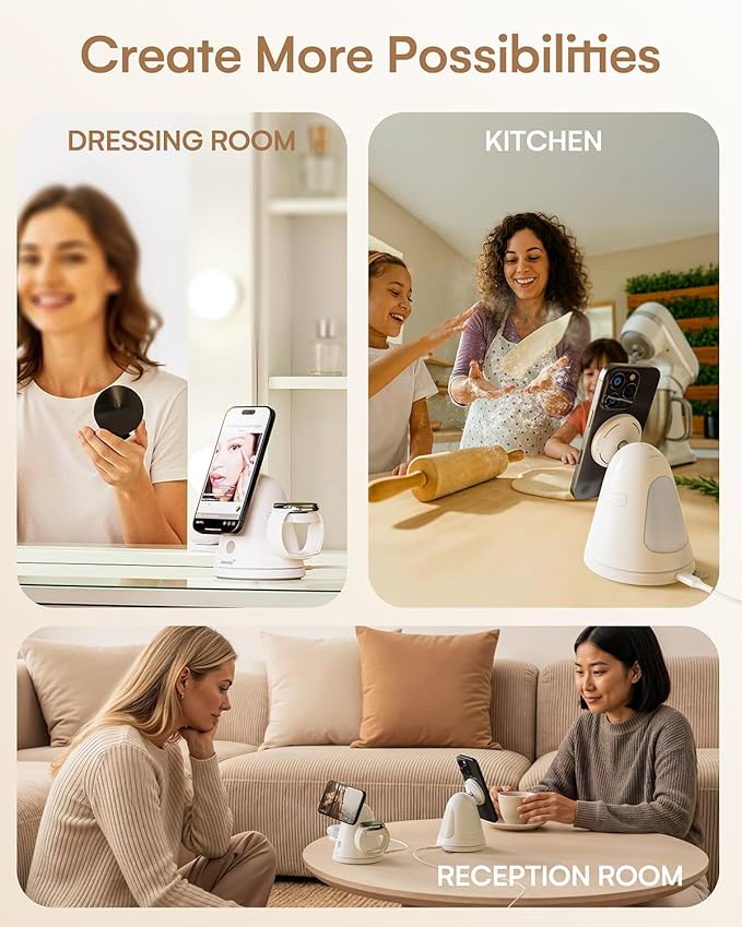 ZEEHOO 4 in 1 Wireless Charging Station for Apple,Mag-Safe Charger&Dimmable Light,Qi2 15W Rotating Fast Wireless Charger for iPhone 16,15,14,13,12&Pixel 10&iWatch&Samsung Watch&AirPods(30W Adapter)