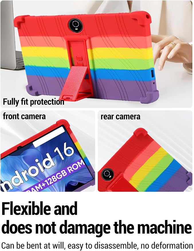 for WXUNJA PTB 2025 (11 Inch) Android 16 Tablet Protective case Shockproof Lightweight Silicone Protective Cover with Stand Child-Friendly Protection Easy to Clean Design Rainbow.