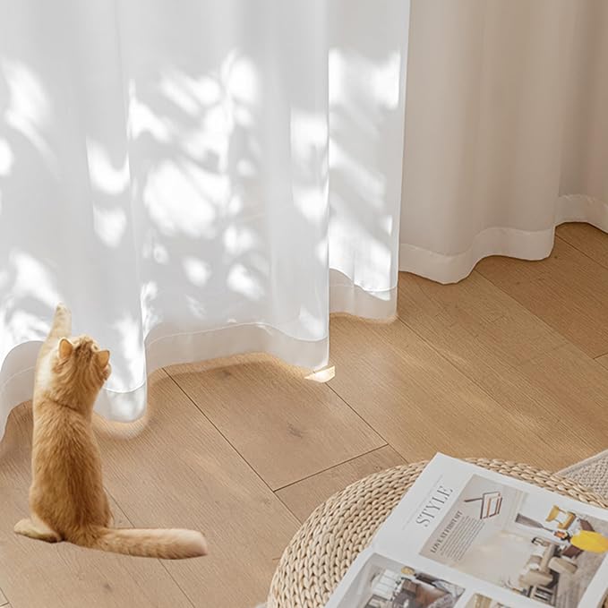 Non-See-Through White Privacy Sheer Cafe Curtains 84 inches Long 2 Panels