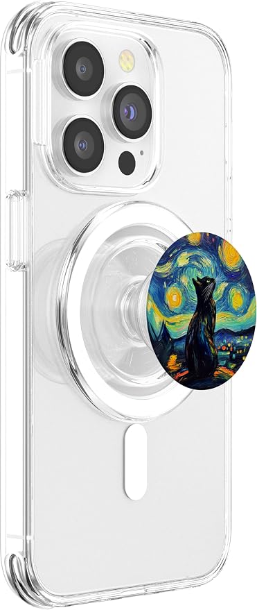 Whimsical Black Cat Under Starry Night for Cat Lover PopSockets PopGrip for MagSafe