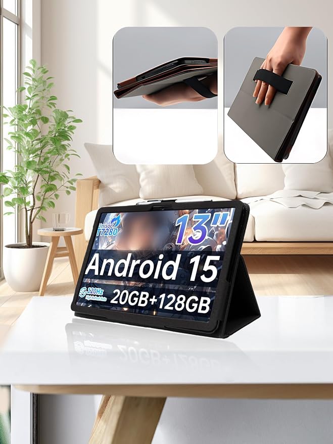 for TECLAST T65 13.4 Inch Android Tablet CaseBOVUGAC Folding Stand Protective Cover with Pencil Holder and Wrist StrapFull Protection Premium PUScratch Resistant(Black)