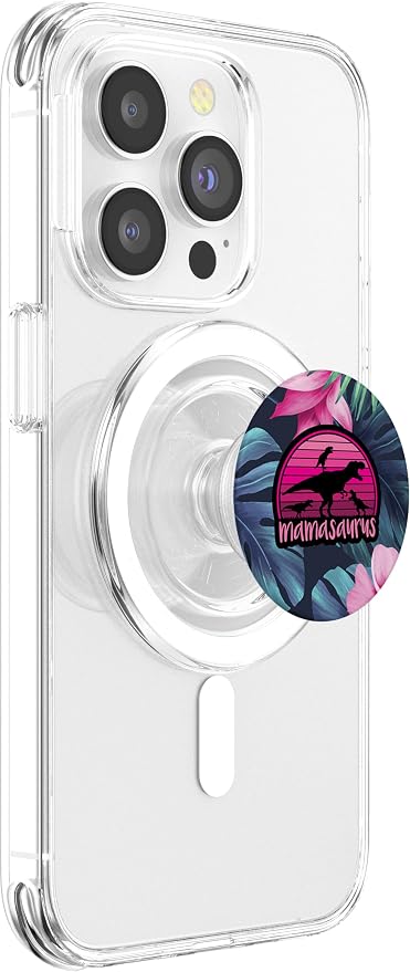 Mamasaurus Floral - 3 Kids Retro Funny Gift For Mother Case PopSockets Adhesive PopGrip