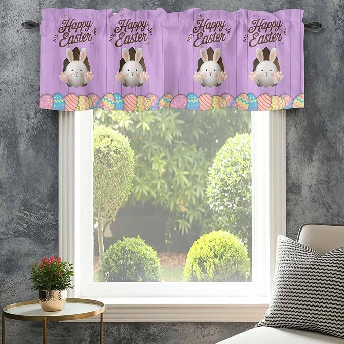 Purple Easter Curtain Valances for Windows, Kitchen Valance Window Treatment