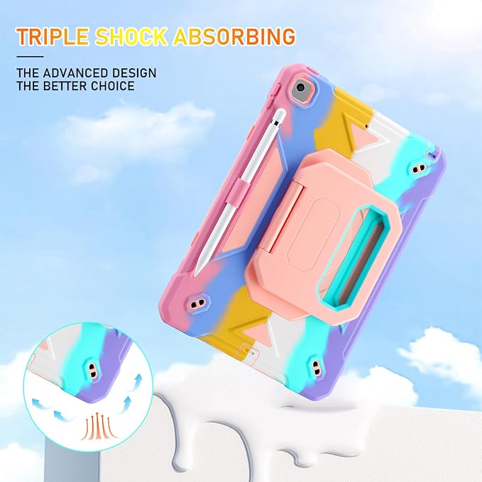for iPad 9th/8th/7th Generation Case iPad 10.2 Case 2021/2020/2019 Rugged Heavy Duty Shockproof Protective Kids Case with Screen Protector/360° Rotating Folding Stand/Pencil Holder/Shoulder Strap