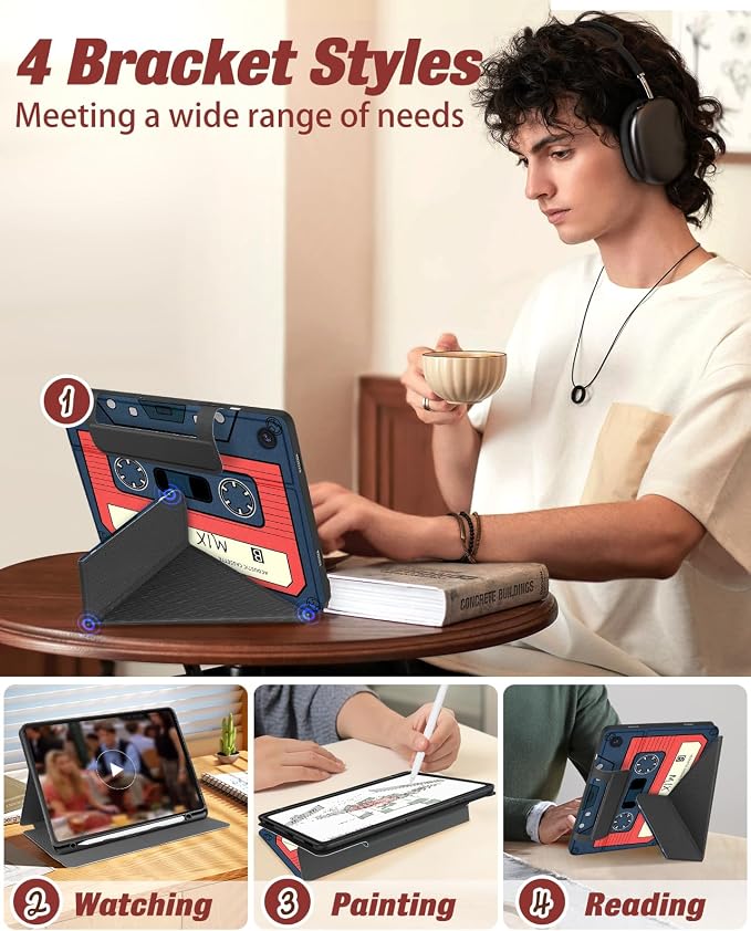 for Samsung Galaxy Tab A9 Plus Case with Pen Holder - for Girls Women Boys Cute Cartoon Cool Anime Kawaii Fun Protector Stand Folio Moon Cat