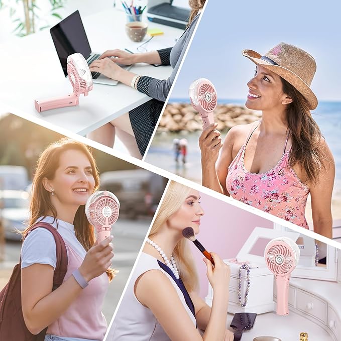 HandFan Upgraded Portable Handheld Misting Fan, Rechargeable Personal Mister Fan, Spray Water Mist Fans, Foldable Electric Mini Cooling Hand Fans for Summer Beach Travel Concerts Disney(Pink)