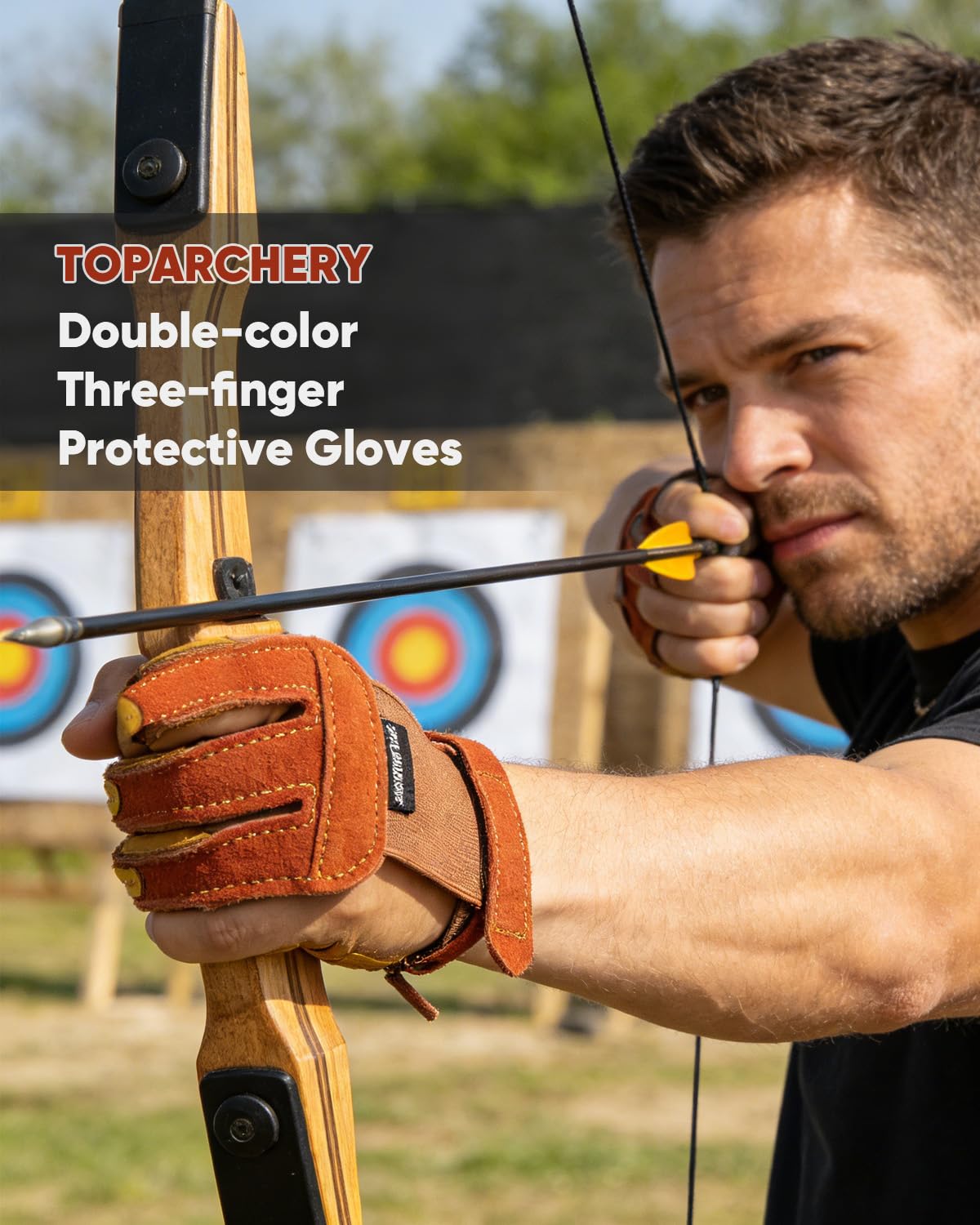 TOPARCHERY Archery Gloves Archery Finger Guard Leather with Adjustable Strap, Suitable for Left and Right Hands