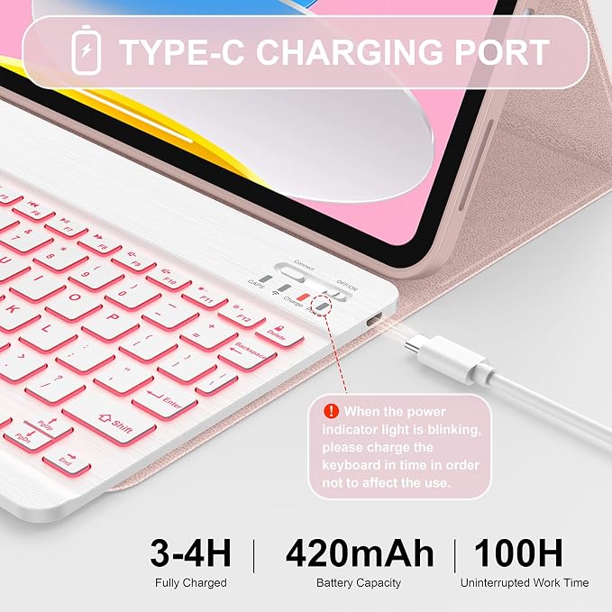 Soke for iPad (A16) 11th/10th Gen Case with Keyboard Black Marble | For iPad 11/10.9 inch(2025/2022) 7 Color Backlight Magnetic wireless Detachable Keyboard Case Built-in Pencil Holder