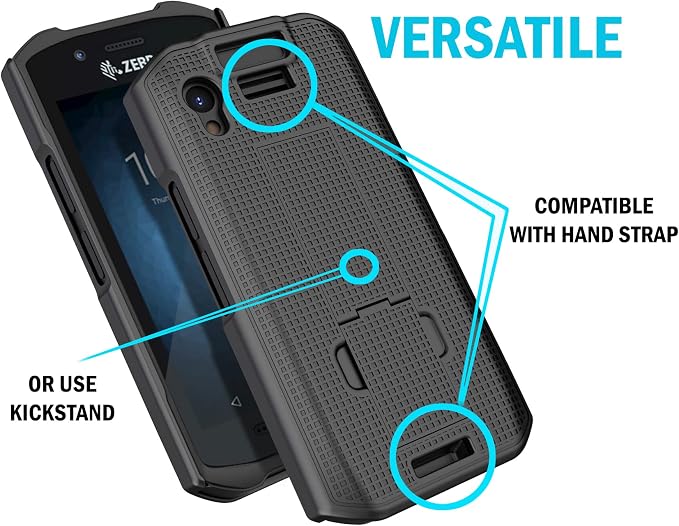 Case and Hand Strap Combo for Zebra TC21 TC26 - Black | Slim Hard Shell with Stand Satisfying Texture for Your Mobile Computer Scanner Phone Includes Palm Grip Harness