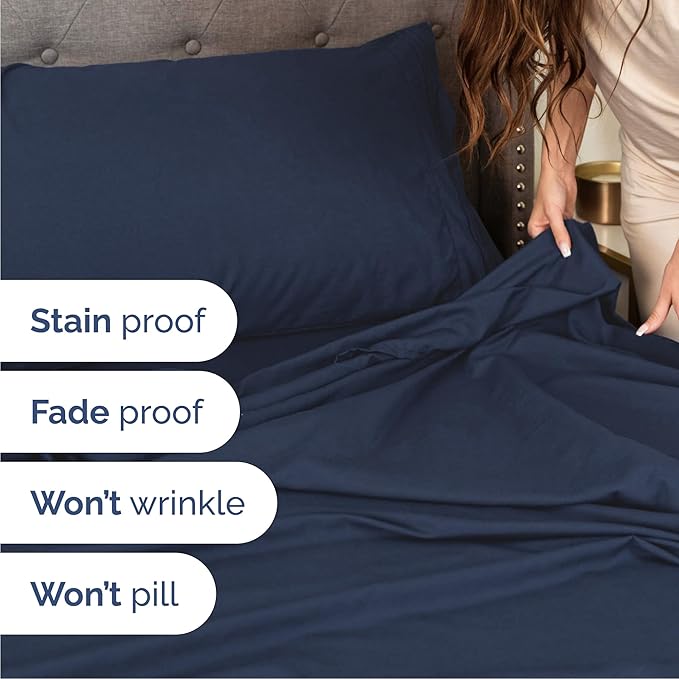 Cal King Size 4 Piece Sheet Set - Comfy Breathable & Cooling Bed Sheets Set - Hotel Luxury Bedding for Women, Men, Kids, Teens, Boys & Girls - Deep Pockets, Soft, Wrinkle Free - Oeko-Tex - Navy Blue