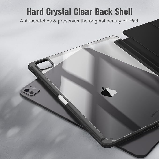 Fintie Slim Clear Case for iPad Pro 13-inch (M5) 2025 / (M4) 2024 | Slim Hybrid Shockproof Hard PC Back Cover Pencil Holder Viewing &amp Typing Angles Auto Sleep/Wake Black