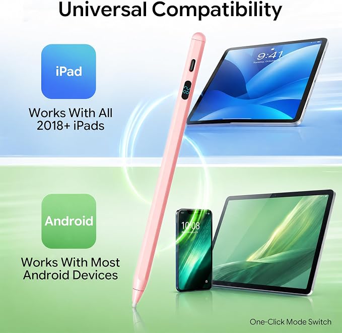LED Battery Display Stylus Pen Dual Modes Fast Charge Universal Active Digital Pencil for iPad iPhone Samsung Android &lt2ms Low Latency Tilt Sensitivity for Drawing Note Taking No Bluetooth Styl