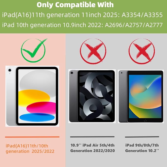 Case for iPad A16 11th Gen 11/10th Gen 10.9 2025/2022Notebook | Black PrintSlim Durable Foldable Stand PU Leather Pencil Holder Card Slot Auto Wake，Auto Sleep
