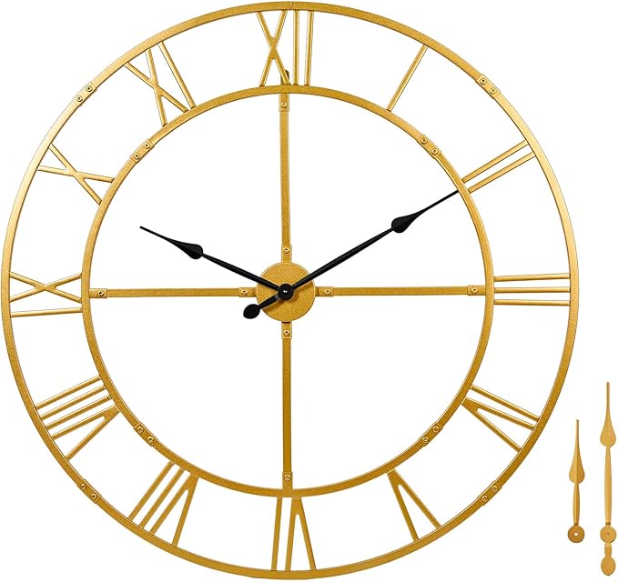 Ohweog Large Wall Clock for Living Room Decor – 40 Inch Silent Non-Ticking Modern Farmhouse Wall Clock, Oversized Decorative Metal Roman Numeral Clock