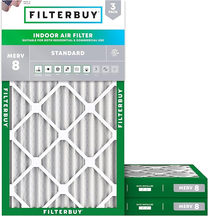 Filterbuy 16x24x2 Air Filter MERV 8 Essential Dust & Allergy Defense,