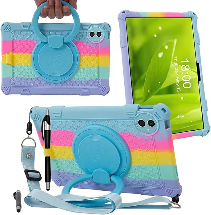 Tablet Case for Teclast P50 11 inch Soft Anti-Stress Silicone Case with 360° Rotate Stand/Pencil Holder/Shoulder Strap/Pen for Teclast P50 (Colorful Blue)