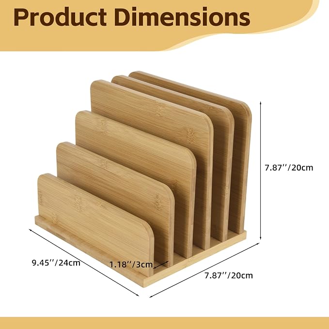 Device Organizer Holder 5 Slots Bamboo Stand for Organizing Electronic Devices Organize Tablets Smartphones Laptops and Game Consoles Slot Width are Adjustable Also Organize Mails and Files