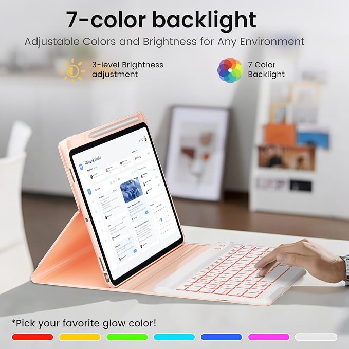 BLUTLOTUS Keyboard case for iPad 9th/8th/7th Generation 10.2 Inch - Backlit Wireless Detachable Folio Keyboard Cover with Pencil Holder for iPad 9th/8th/7th Gen Air 3rd Generation 10.5 Inch