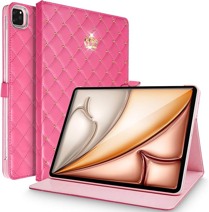 for iPad Air 13 Inch M4/M3/M2 (2026/2025/2024) Smart Case Auto Wake/Sleep Shockproof PU Leather Girls Woman Flip Magnetic Cute Crown Diamonds Kickstand Folio Cover for iPad Air 13 Black