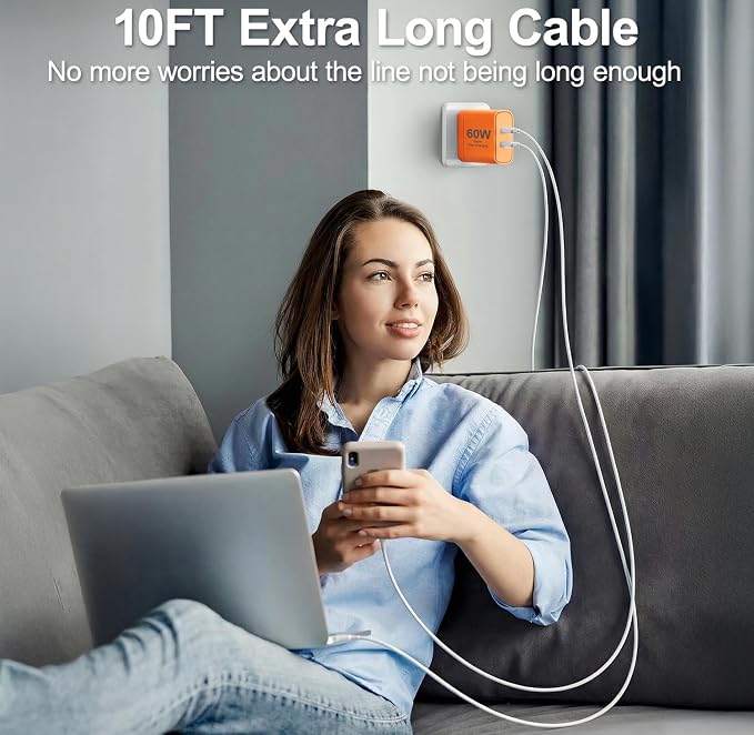 iPhone 17 Charger45W Fast Charging Dual Port USB C Charger Block with 3/6/10/10FT Type C Charging Cable-PD Quick Adapter 3.0 for iPhone 17e/17/17 Pro/17 Pro Max/Air/16/15 Pro Max/PlusiPad (Black)