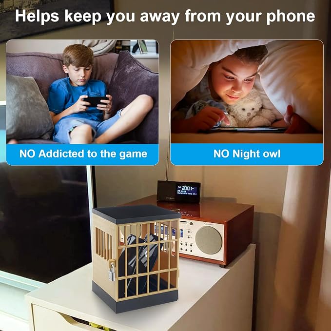 Gemaxvoled Cell Phone Jail Lock Box Mobile Phones Prison Lockable Cage for Classroom Family Time Party