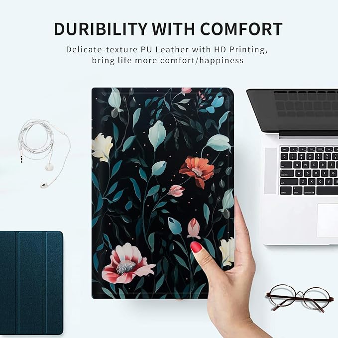 Case for Kindle Fire HD 10 &amp 10 Plus Tablet 10.1 (13th/11th Generation 2023/2021 Release) Lightweight Slim PU Leather Adjustable Multi-Angle Smart Shell Cover with Auto Wake/SleepA Flowers Art