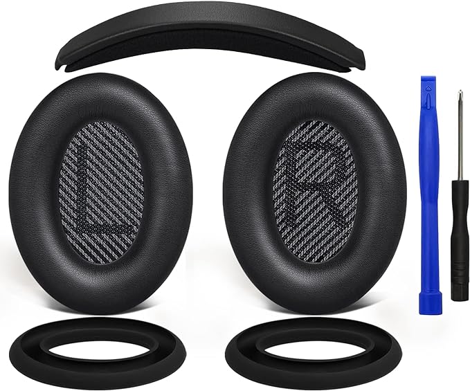 SOULWIT Ear Pads Cushions + Headband + Silicone Earpads Cover Protector, Replacement Kit for Bose QuietComfort 35 QC35, QC35 ii Over-Ear Headphones - Black