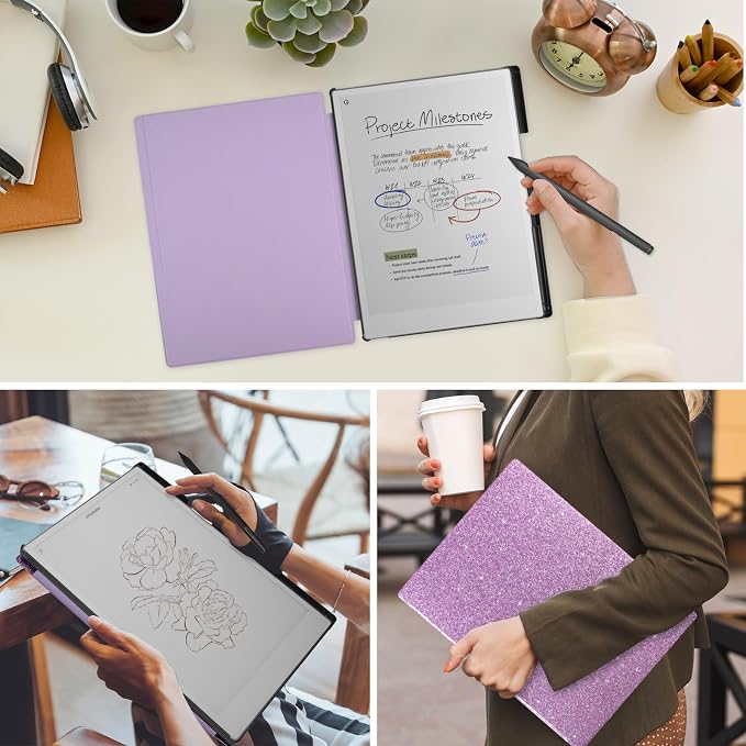 Caweet Case for Remarkable Paper Pro 11.8 2024 Slim Hard Back Shell Protective Book Folio Cover with Built-in Pen Holder and Auto Wake/Sleep Black
