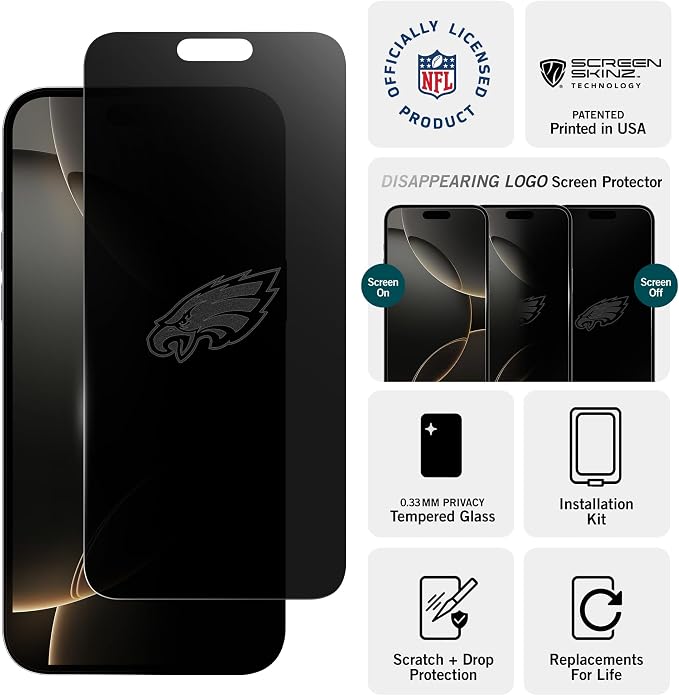 NFL Arizona Cardinals Privacy Screen Protector As Seen on Shark Tank Tank for iPhone 17 w/ Disappearing Design - Scratch-Resistant Glass Protector - Easy-Install Screen Guard w/ Disappearing Design (I