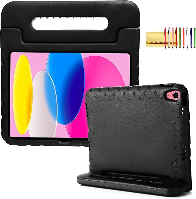 Kids Case for iPad Pro 11 M5/M4 &amp iPad Air 11 (2026/2025/2024) Shockproof Case with Pencil Holder Techcircle Light EVA Foam Handle Stand Bumper Protective Child Friendly Drop Proof Cover Black
