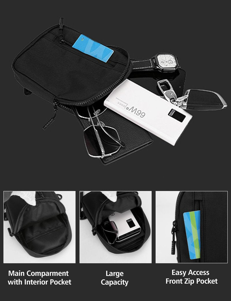 Peicees Mens Mini Sling Bag Chest Shoulder Bag Women Crossbody Phone Holder with Reversible Strap and Dual Pocket, Grey