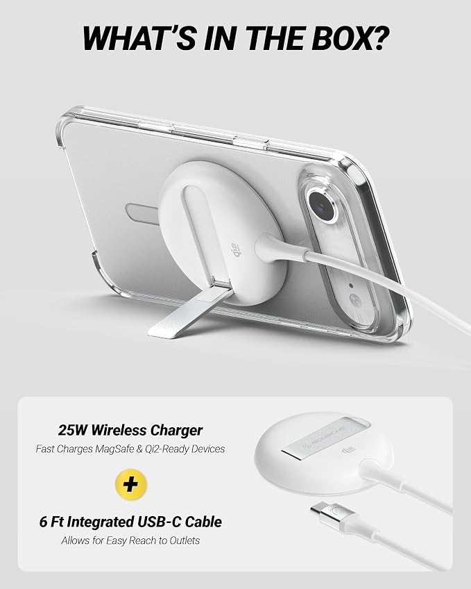 Scosche 25W Qi2 MagSafe Wireless Charger with Kickstand Magnetic Fast Wireless Charging Pad with 6ft USB-C Cable for Hands-Free Viewing Compatible with iPhone 17/16/15 Galaxy S26/25 Pixel 10