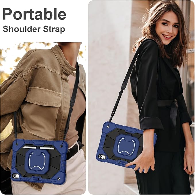 Scnioy Case for iPad (A16) 11th Generation 11 Inch (2025) / iPad 10th Generation Case 10.9 Inch (2022) with 360° Rotating Stand Screen Protector Pen Holder Shoulder Strap Black
