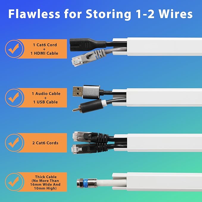 YCLYC Wall Cable Hider Kit, 116in TV Wire Hider for Wall, Paintable Cord Hider Wall, Cord Organizer Hide 1-2 Cords Wall Mounted TV, Wire Cover for Wall, Cord Concealer 7XL16.5 W0.86 H0.43in, Black