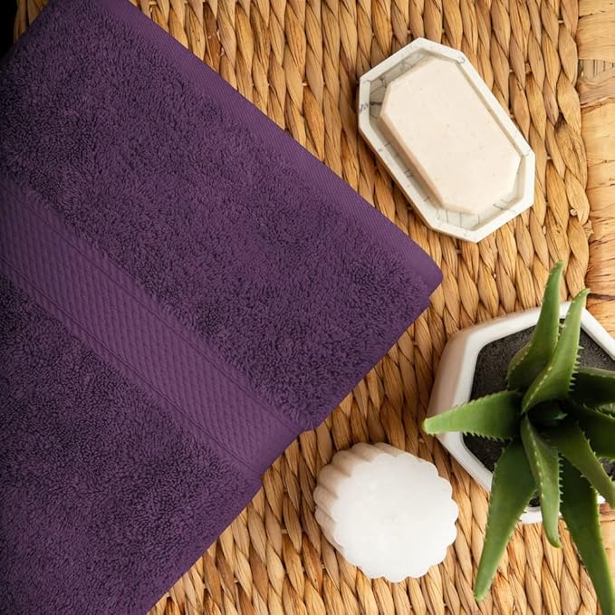 Superior Egyptian Cotton Pile Bath Towel Set of 2, Ultra Soft Luxury Towels, Thick Plush Essentials, Absorbent Heavyweight, Guest Bath, Hotel, Spa, Home Bathroom, Shower Basics, Plum